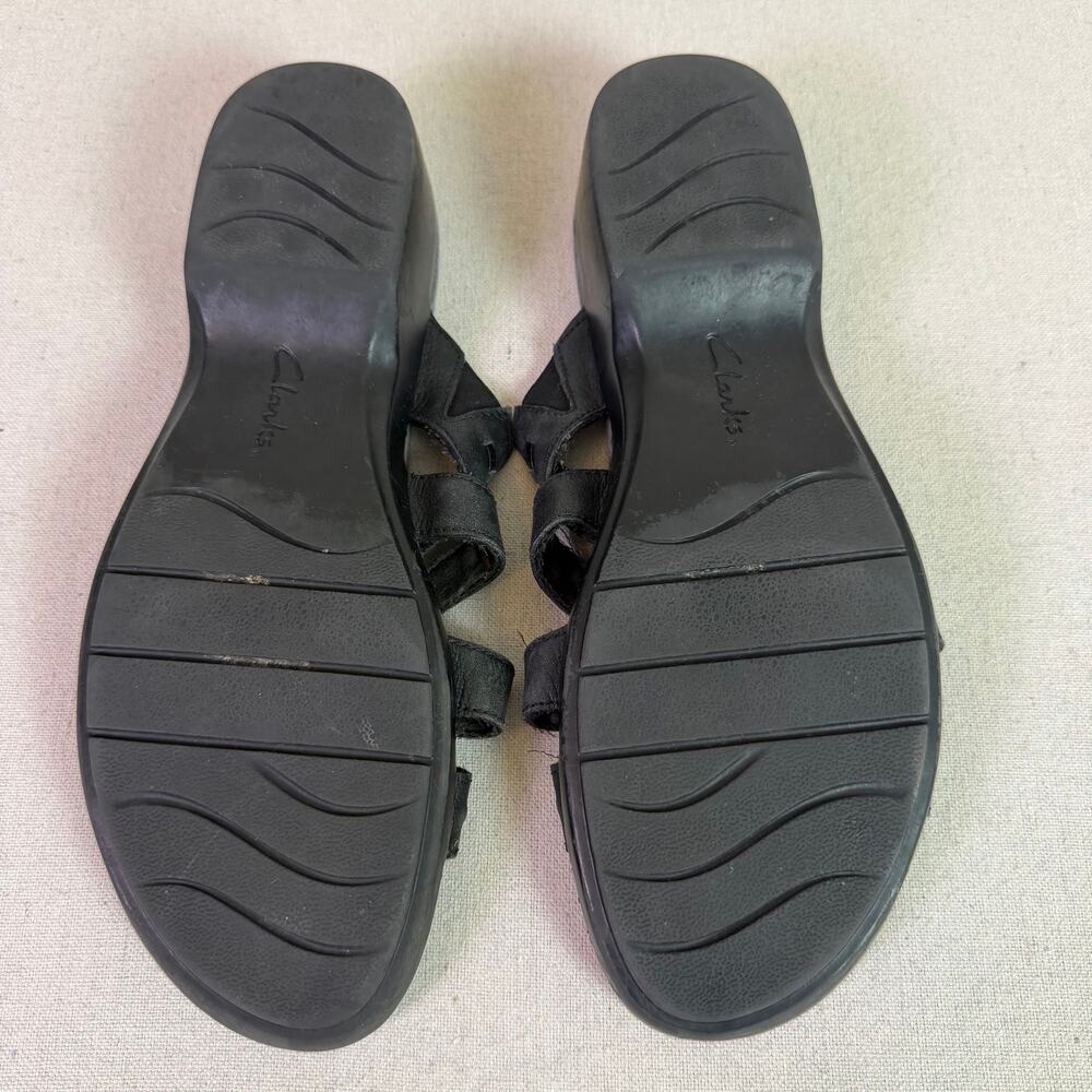 Clarks Bendables Black Leather Slide Sandals Womens 11N Gina Eagle Comfort Mules - Picture 9 of 11